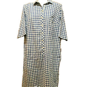 Vintage 1960s Ble White Checkered House Dress Size 12